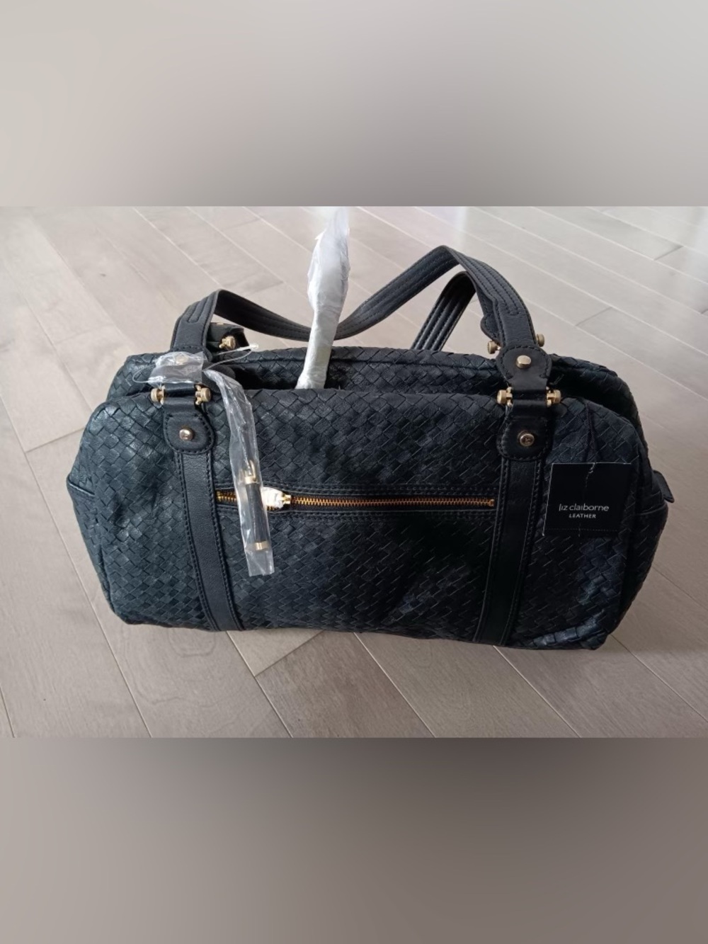 NWT Vintage Liz Claiborne Black Woven Leather Purse